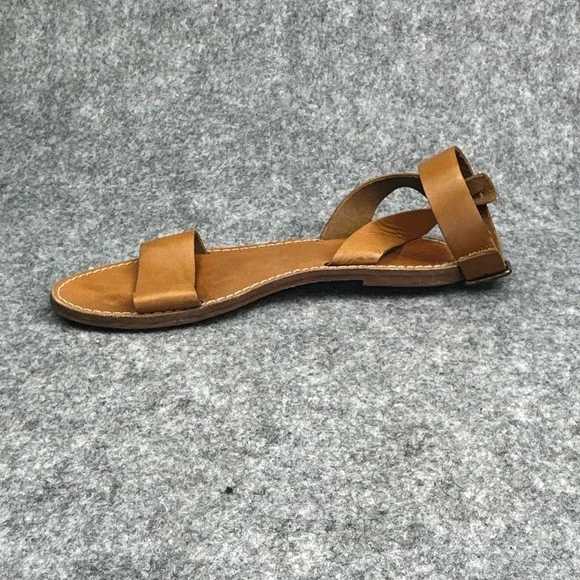 Madewell Boardwalk Sandals Women's 8 Brown Tan Leather Ankle Strap Strappy Cross - Picture 5 of 13